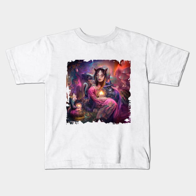 Psychedelic woman with a cat♥ Kids T-Shirt by Komataguri